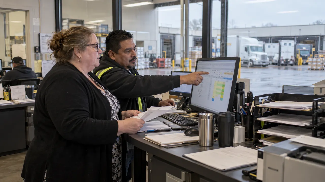 Finance and dispatch staff reviewing a shipment schedule at a regional wholesaler.