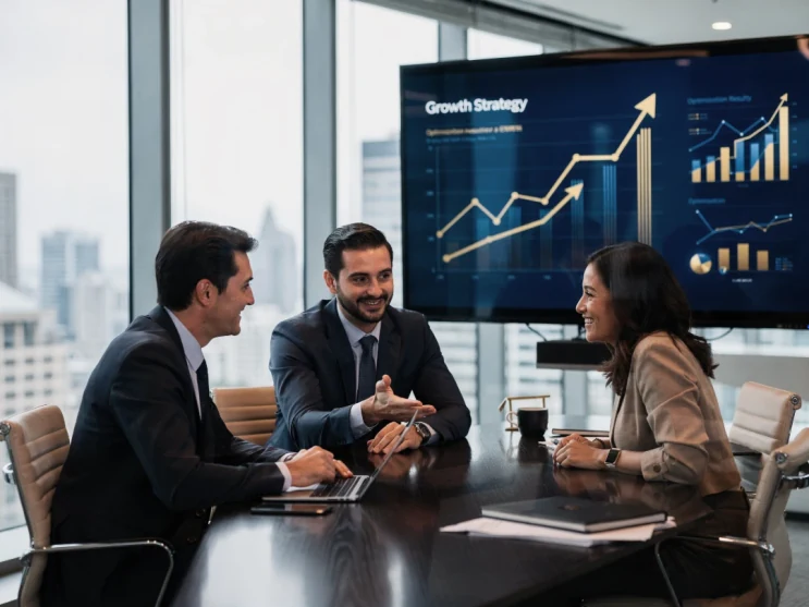 Business optimization consultants working with a corporate team.